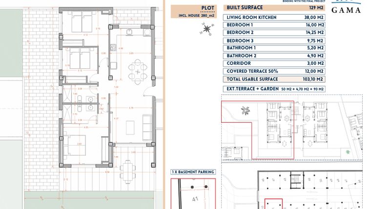Rzut - Mieszkanie na sprzedaż 3 pokoje o powierzchni 129 m² - numer 41 w Velapi II - Murcia