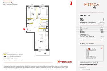 Rzut - Mieszkanie na sprzedaż 3 pokoje o powierzchni 54,86 m² - numer 50 w Metro Art 8