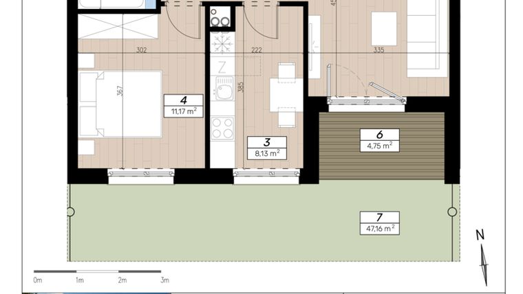 Rzut - Mieszkanie na sprzedaż 2 pokoje o powierzchni 45,44 m² - numer F/0/3 w Limone