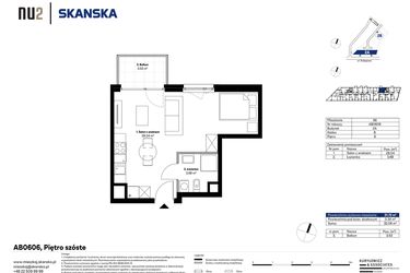 Rzut - Mieszkanie na sprzedaż 1 pokój o powierzchni 31,72 m² - numer AB0606 w NU2 Warszawa Wola