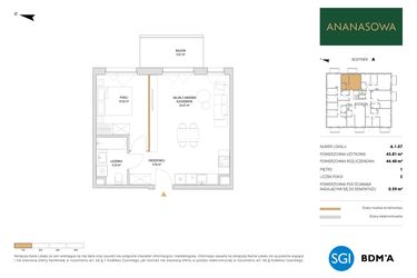 Rzut - Mieszkanie na sprzedaż 2 pokoje o powierzchni 44,4 m² - numer A.1.07 w Ananasowa