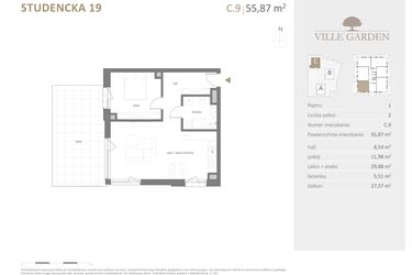 Rzut - Mieszkanie na sprzedaż 2 pokoje o powierzchni 55,87 m² - numer C.09 w Ville Garden