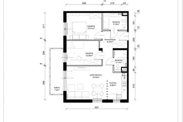 Rzut - Mieszkanie na sprzedaż 1 pokój o powierzchni 65,32 m² - numer F.3.34.3k w Art.Teo etap 3