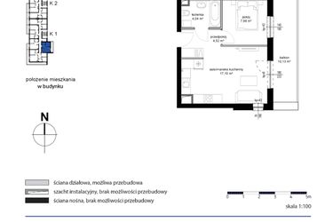 Rzut - Mieszkanie na sprzedaż 2 pokoje o powierzchni 33,64 m² - numer 26 w Kwarcowe Wzgórze - bud. 2