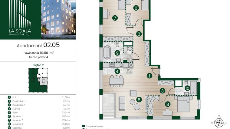 Rzut - Mieszkanie na sprzedaż 4 pokoje o powierzchni 113,36 m² - numer 02.05 w La Scala