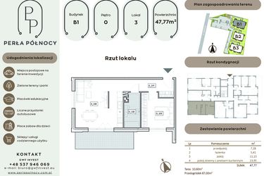 Rzut - Mieszkanie na sprzedaż 2 pokoje o powierzchni 47,77 m² - numer B1.0_3 w Perła Północy etap 2