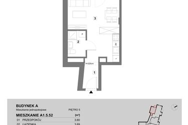 Rzut - Mieszkanie na sprzedaż 1 pokój o powierzchni 28 m² - numer A1.5.52 w ATAL Grabiszyn