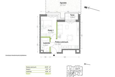 Rzut - Mieszkanie na sprzedaż 2 pokoje o powierzchni 38,62 m² - numer B.A.0.03 w Głębocka Vita