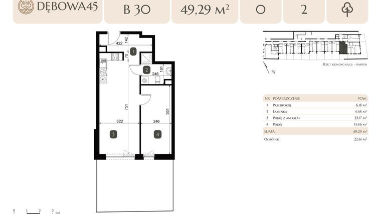 Rzut - Lokal użytkowy na sprzedaż 2 pokoje o powierzchni 49,29 m² - numer B.30 - LU2 w Dębowa 45