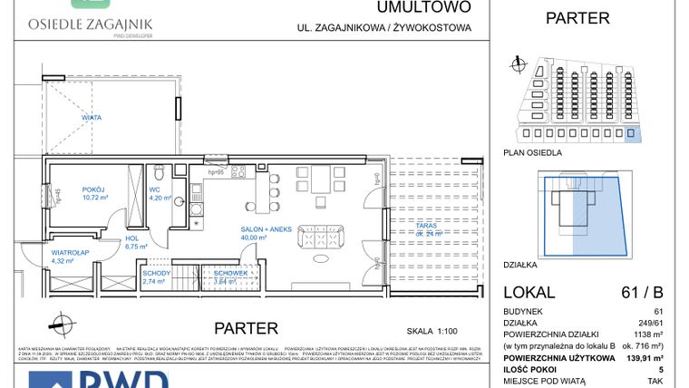 Rzut - Dom na sprzedaż 5 pokoi o powierzchni 139,91 m² - numer 61B w Osiedle Zagajnik - etap I
