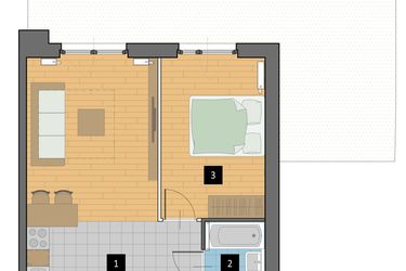 Rzut - Mieszkanie na sprzedaż 2 pokoje o powierzchni 41,99 m² - numer B1 w Mazowiecka 115