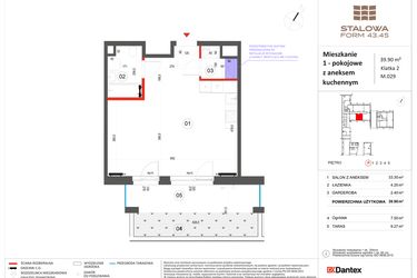 Rzut - Mieszkanie na sprzedaż 1 pokój o powierzchni 39,9 m² - numer 29 w Stalowa Form 43.45