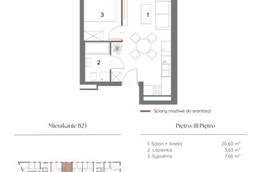 Rzut - Mieszkanie na sprzedaż 1 pokój o powierzchni 32,34 m² - numer B23 w Dąbrowskiego 9