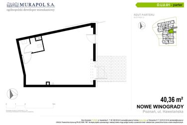 Rzut - Lokal użytkowy na sprzedaż 1 pokój o powierzchni 40,36 m² - numer D.LU.01 w Nowe Winogrady