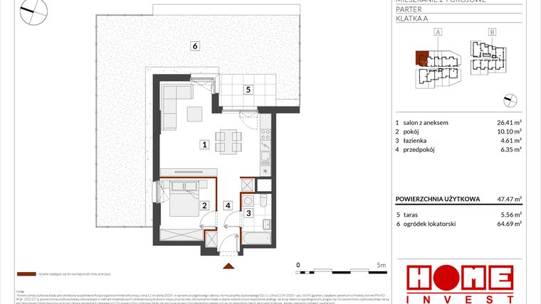 Rzut - Mieszkanie na sprzedaż 2 pokoje o powierzchni 47,47 m² - numer WS-L-A009 w Warszawski Świt etap XII