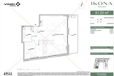 Rzut - Mieszkanie na sprzedaż 2 pokoje o powierzchni 51,67 m² - numer M042 w IKONA Światowida 5