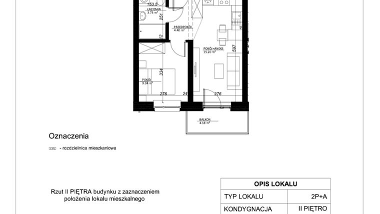 Rzut - Mieszkanie na sprzedaż 2 pokoje o powierzchni 32,37 m² - numer 14 w Esperanto Park etap II