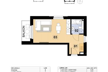 Rzut - Mieszkanie na sprzedaż 2 pokoje o powierzchni 27,71 m² - numer L24 w Green Park Resort III