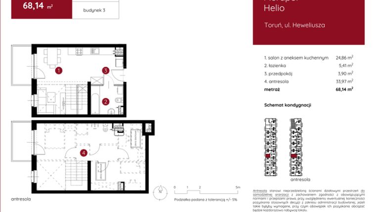 Rzut - Mieszkanie na sprzedaż 1 pokój o powierzchni 68,14 m² - numer 3.A.2.09 w Murapol Helio