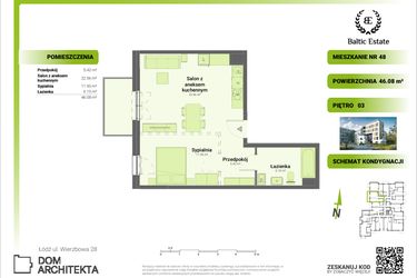 Rzut - Mieszkanie na sprzedaż 2 pokoje o powierzchni 46,08 m² - numer 03.M.48 w Dom Architekta