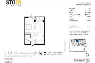 Rzut - Mieszkanie na sprzedaż 2 pokoje o powierzchni 43,2 m² - numer C1/6/03 w Chylońska STO10 etap III