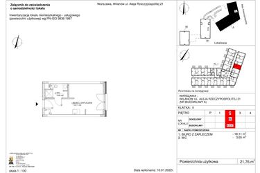Rzut - Lokal użytkowy na sprzedaż 1 pokój o powierzchni 21,76 m² - numer 60 w RZ21