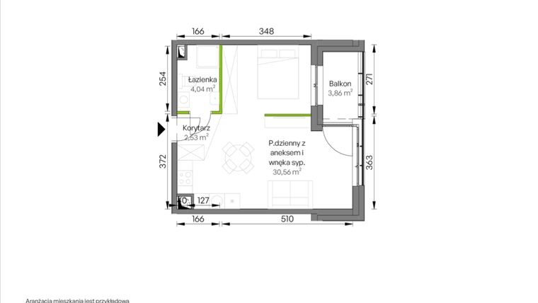 Rzut - Mieszkanie na sprzedaż 1 pokój o powierzchni 37,13 m² - numer C1/01/25 w WUWA Vita