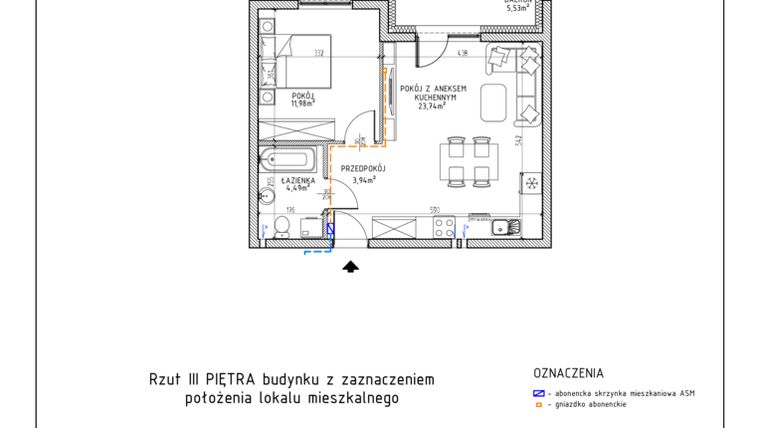 Rzut - Mieszkanie na sprzedaż 2 pokoje o powierzchni 44,15 m² - numer 29 w Osiedle Foresto