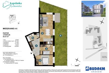 Rzut - Mieszkanie na sprzedaż 3 pokoje o powierzchni 63,31 m² - numer A.6 w Kapelanka-Pychowicka Etap III