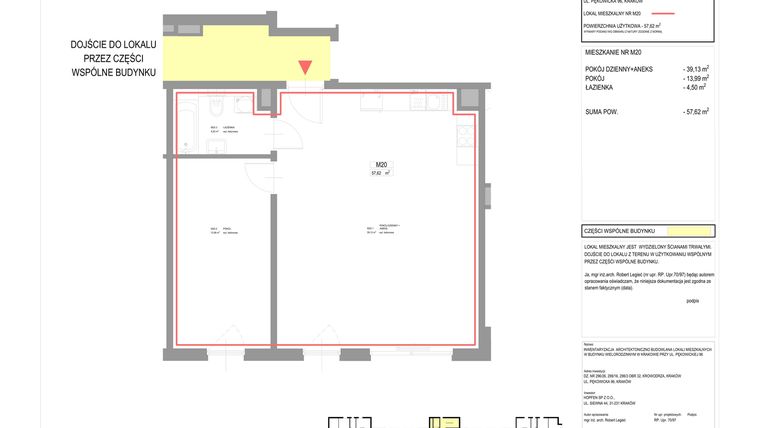 Rzut - Mieszkanie na sprzedaż 2 pokoje o powierzchni 57,62 m² - numer M20 w Pękowicka 96