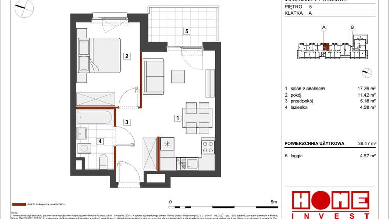 Rzut - Mieszkanie na sprzedaż 2 pokoje o powierzchni 38,47 m² - numer A-A074 w Warszawski Świt etap VII