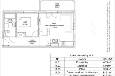 Rzut - Mieszkanie na sprzedaż 2 pokoje o powierzchni 42,67 m² - numer 11 w Apartamenty Jasińskiego