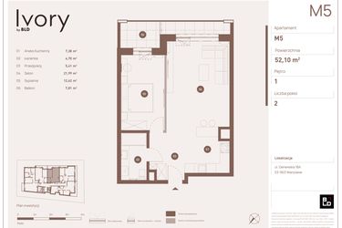 Rzut - Mieszkanie na sprzedaż 2 pokoje o powierzchni 52,1 m² - numer M05 w Ivory