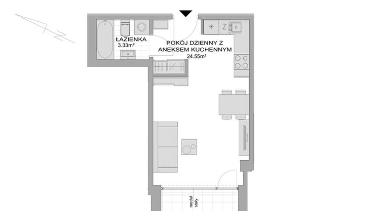 Rzut - Mieszkanie na sprzedaż 1 pokój o powierzchni 28,55 m² - numer CP/R7/126 w Centralpark