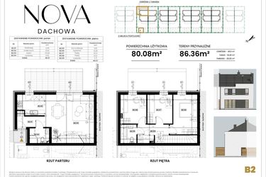 Rzut - Dom na sprzedaż 4 pokoje o powierzchni 80,08 m² - numer B2 w Nova Dachowa II