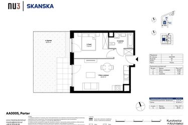 Rzut - Mieszkanie na sprzedaż 2 pokoje o powierzchni 40,29 m² - numer AA0005 w NU3 Warszawa Wola