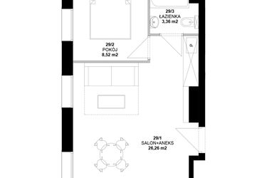 Rzut - Mieszkanie na sprzedaż 1 pokój o powierzchni 37,85 m² - numer 29 w Garbary 40