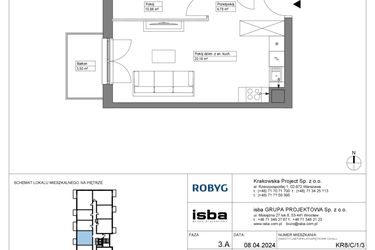 Rzut - Mieszkanie na sprzedaż 2 pokoje o powierzchni 40,57 m² - numer KR8/C/1/3 w Apartamenty Krakowska etap VIII