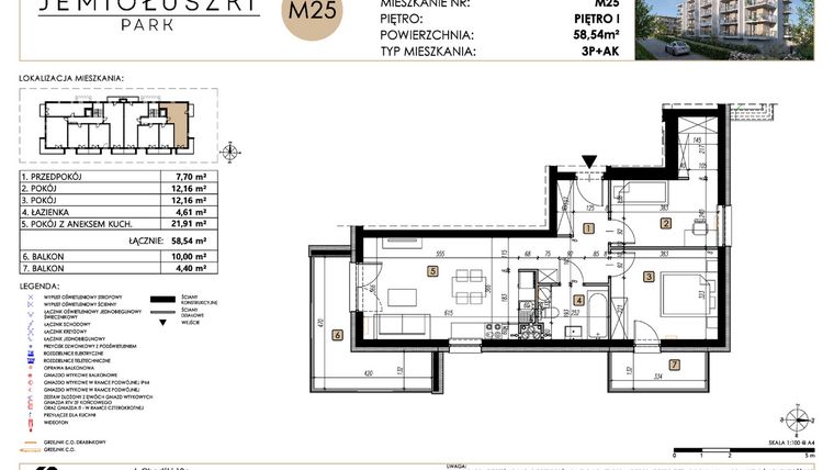 Rzut - Mieszkanie na sprzedaż 3 pokoje o powierzchni 58,54 m² - numer A2_M25 w Jemiołuszki Park etap 2