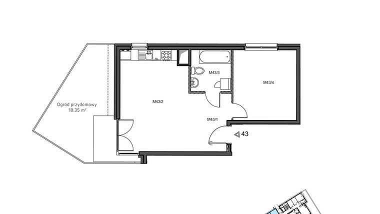 Rzut - Mieszkanie na sprzedaż 2 pokoje o powierzchni 46,49 m² - numer 43 w Wzgórze Krzemionki II