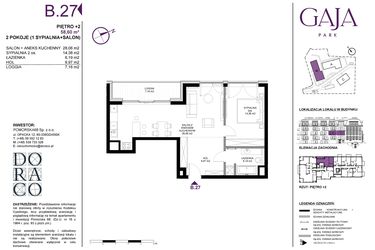 Rzut - Mieszkanie na sprzedaż 2 pokoje o powierzchni 58,6 m² - numer B.27 w Gaja Park
