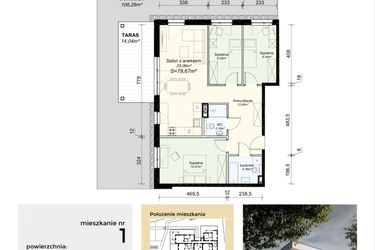 Rzut - Mieszkanie na sprzedaż 4 pokoje o powierzchni 79,67 m² - numer M1 w Łupkowa Park 2