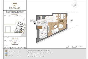 Rzut - Mieszkanie na sprzedaż 1 pokój o powierzchni 29,15 m² - numer A41 w Lipowa 45