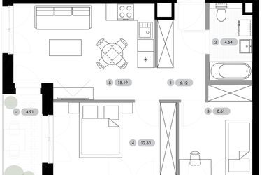 Rzut - Mieszkanie na sprzedaż 3 pokoje o powierzchni 50,09 m² - numer B.2.M6 w Nowe Radwanice
