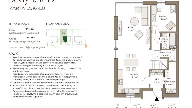 Rzut - Dom na sprzedaż 6 pokoi o powierzchni 194,4 m² - numer D w Słowackiego 5