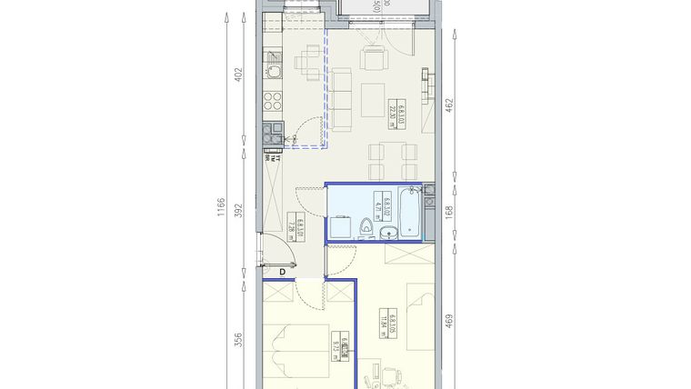 Rzut - Mieszkanie na sprzedaż 3 pokoje o powierzchni 55,86 m² - numer K2 6/8/3/3ka w Południk 17 - budynek K2