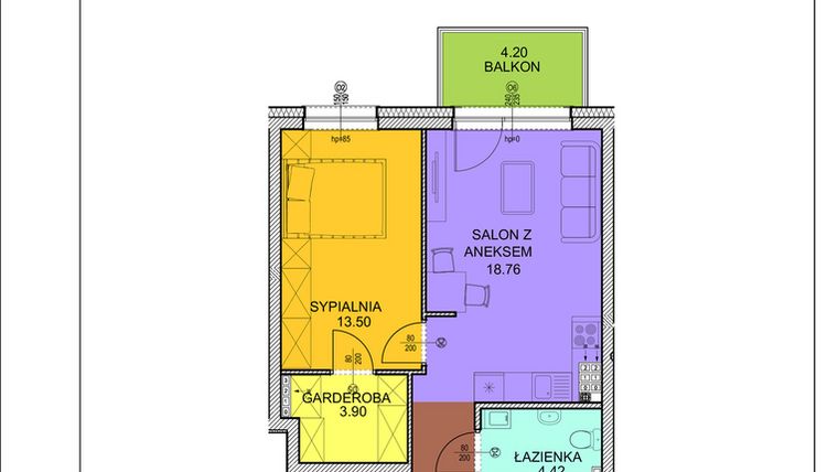 Rzut - Mieszkanie na sprzedaż 2 pokoje o powierzchni 46,14 m² - numer D22 w Osiedle Zuchów