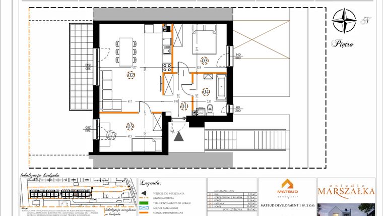 Rzut - Mieszkanie na sprzedaż 3 pokoje o powierzchni 58,67 m² - numer 2.72c w Osiedle Marszałka