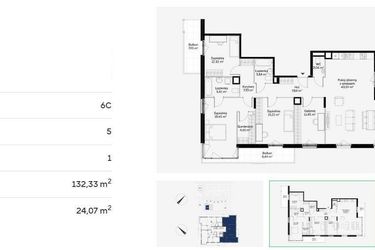 Rzut - Mieszkanie na sprzedaż 5 pokoi o powierzchni 132,33 m² - numer 6C0105 w Jaśminowy Mokotów etap VI