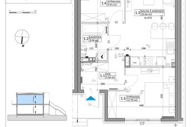 Rzut - Mieszkanie na sprzedaż 3 pokoje o powierzchni 56,89 m² - numer 64B w Osiedle Młodych etap X